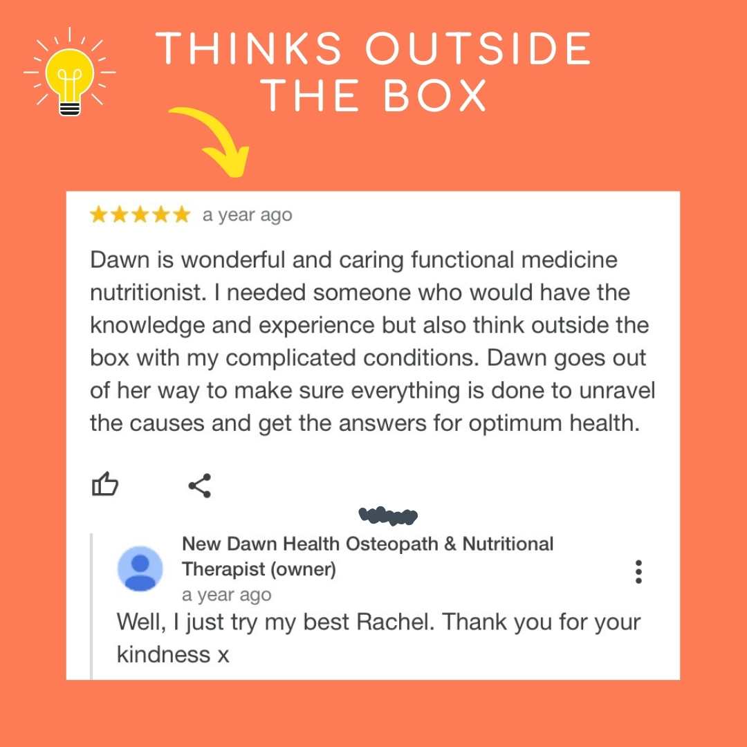 Dawn is a wonderful caring functional medicine nutritionist. I needed someone who would have the knowledge and experience but also think outside hte box with my complicated symptoms.