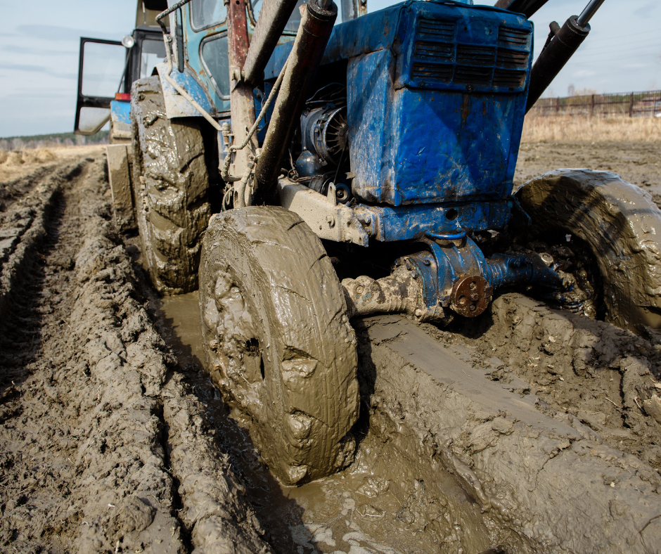 Tractor tyre stuck in a rut